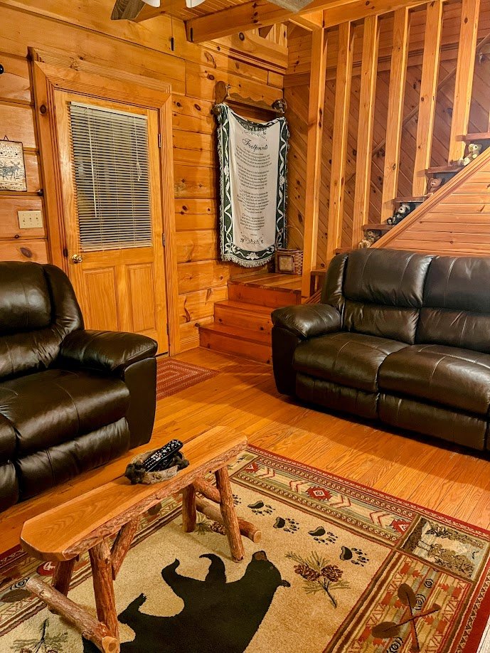  View of front door from living room at Laurel Cove cabin 