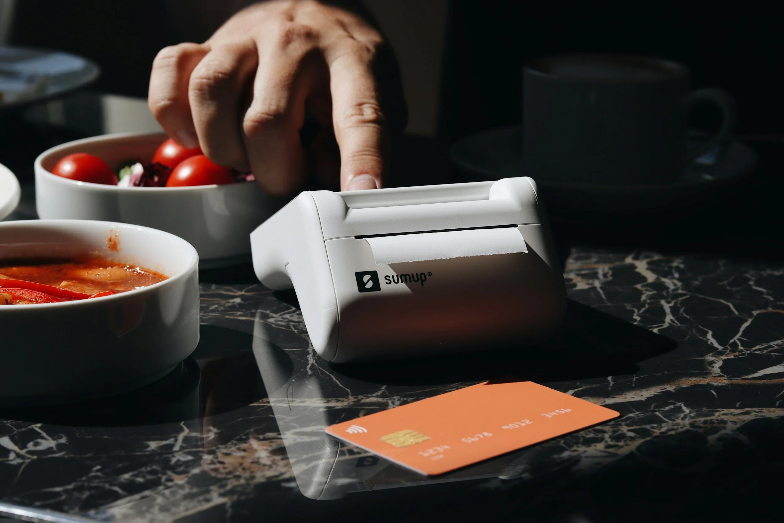 POS with credit card on counter at a restaurant