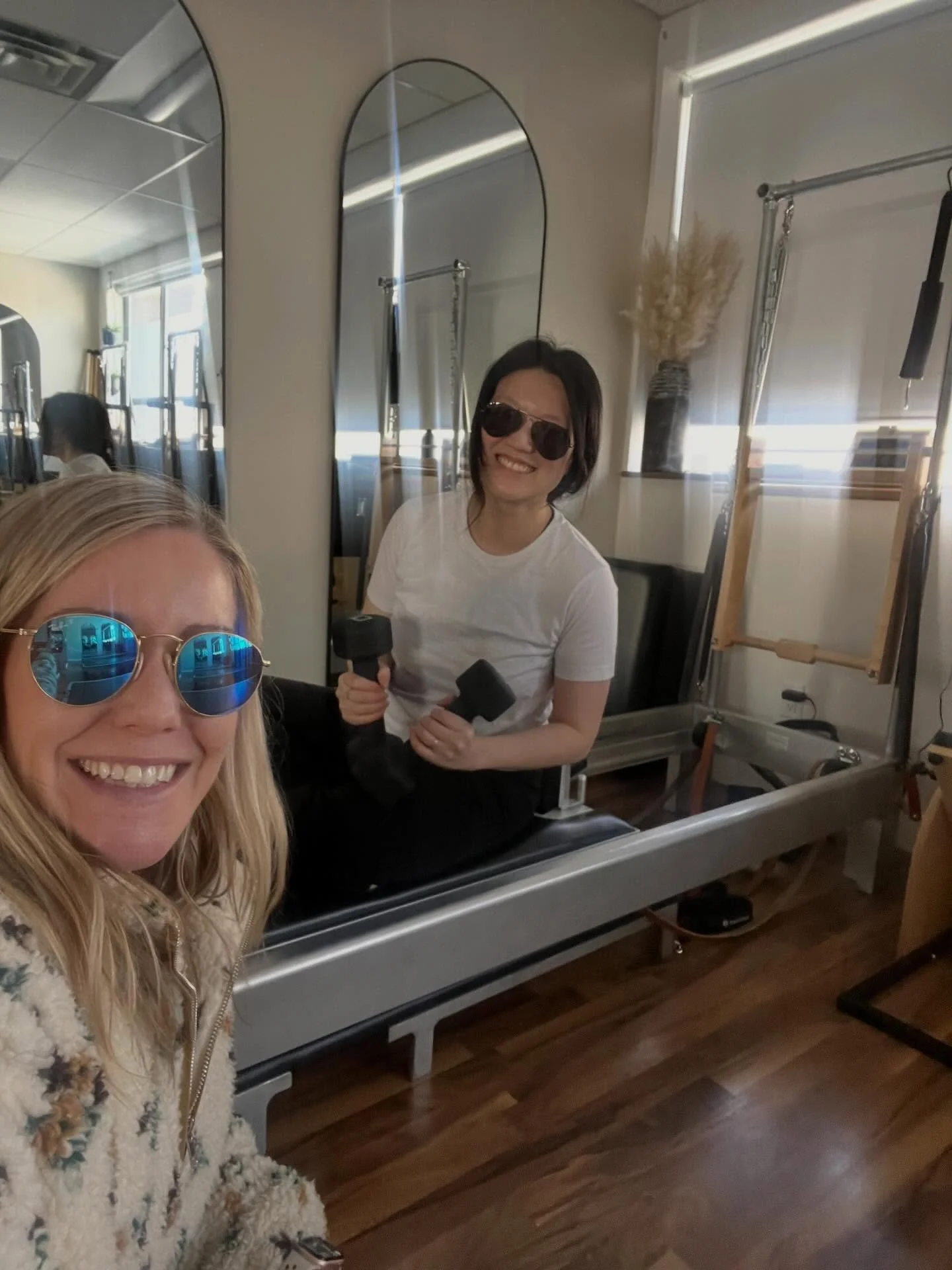 There was something really meaningful about today. Sunglasses on, blinds closed, both of us in the studio. Me wearing mine just to match hers and be in it with her. She&rsquo;s in recovery from a car accident and we moved carefully through what her b