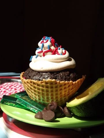 Dark Chocolate Mint Avocado Muffins in Waffle Bowls