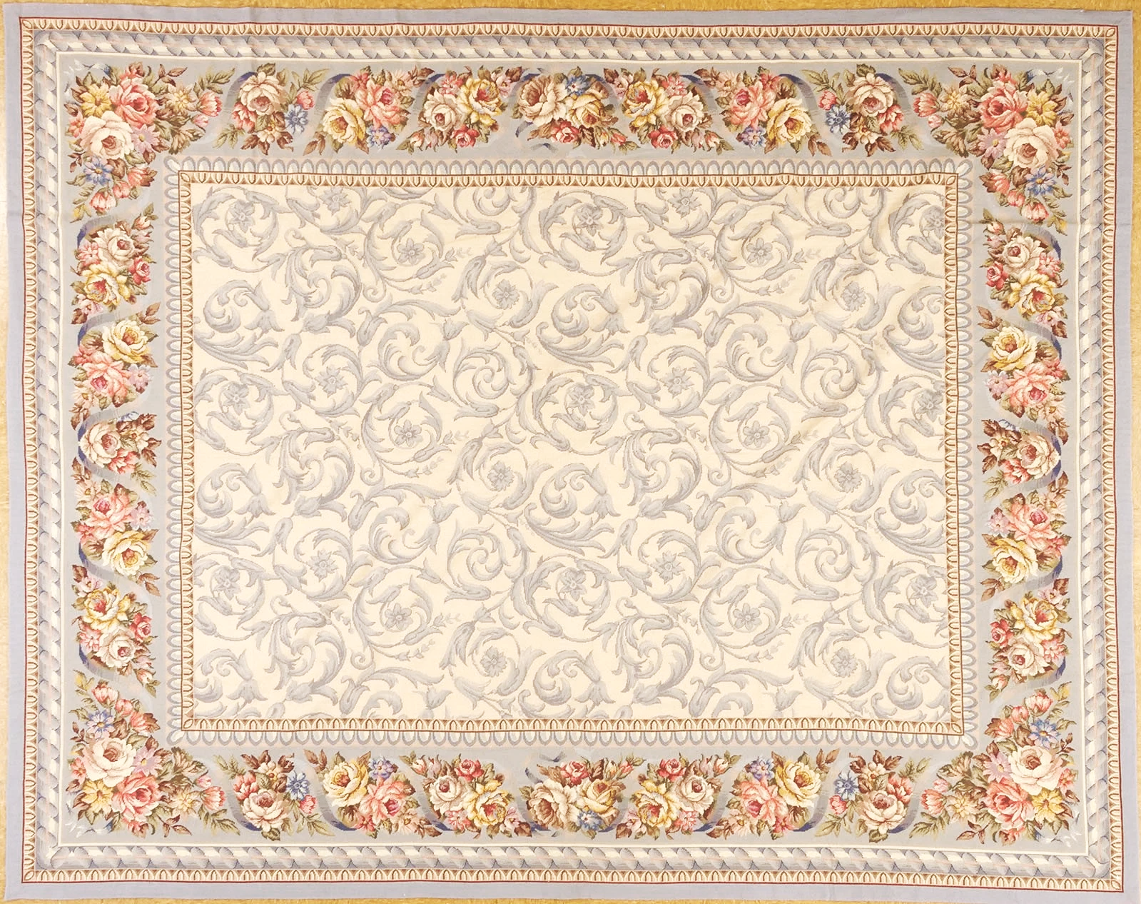 Horizontal inage of STARK Needlepoint Carpet In ivory Blue Colors