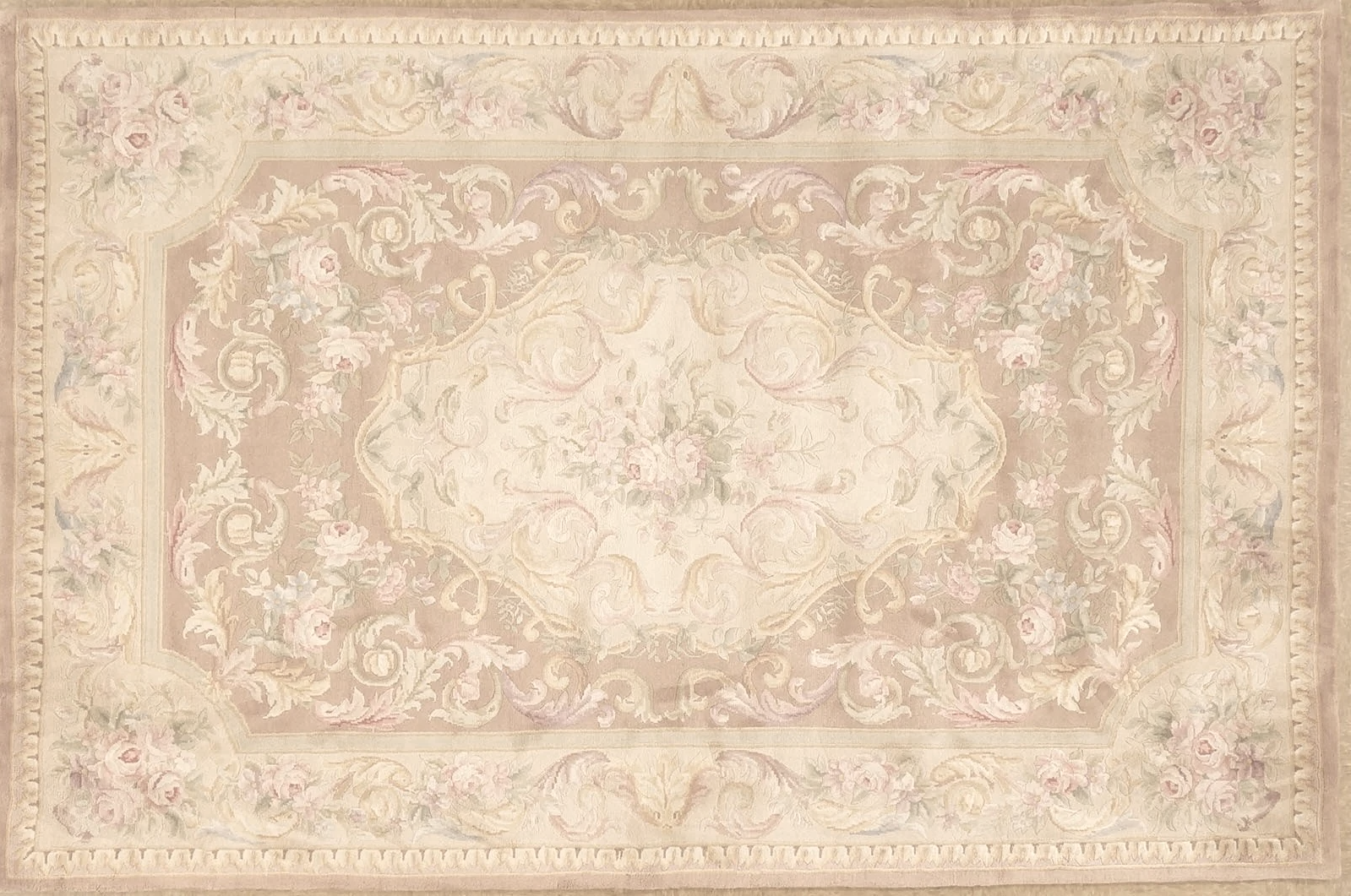 Plush hand-knotted soft colors savonnerie carpet size 5.10 x 8.10