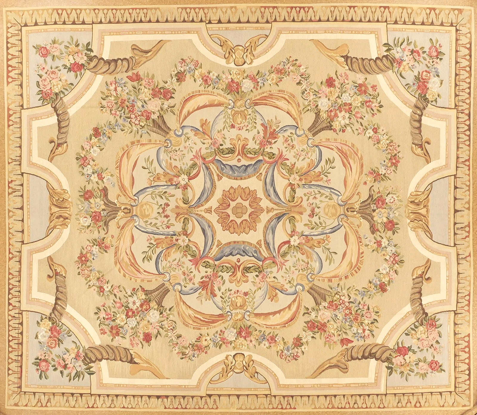 European handwoven Aubusson carpet louis XV style size 13.8x 15.8