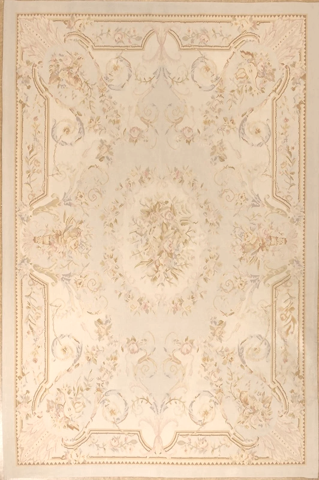 Soft Blue Handwoven Aubusson Rug In Size 6 x 9