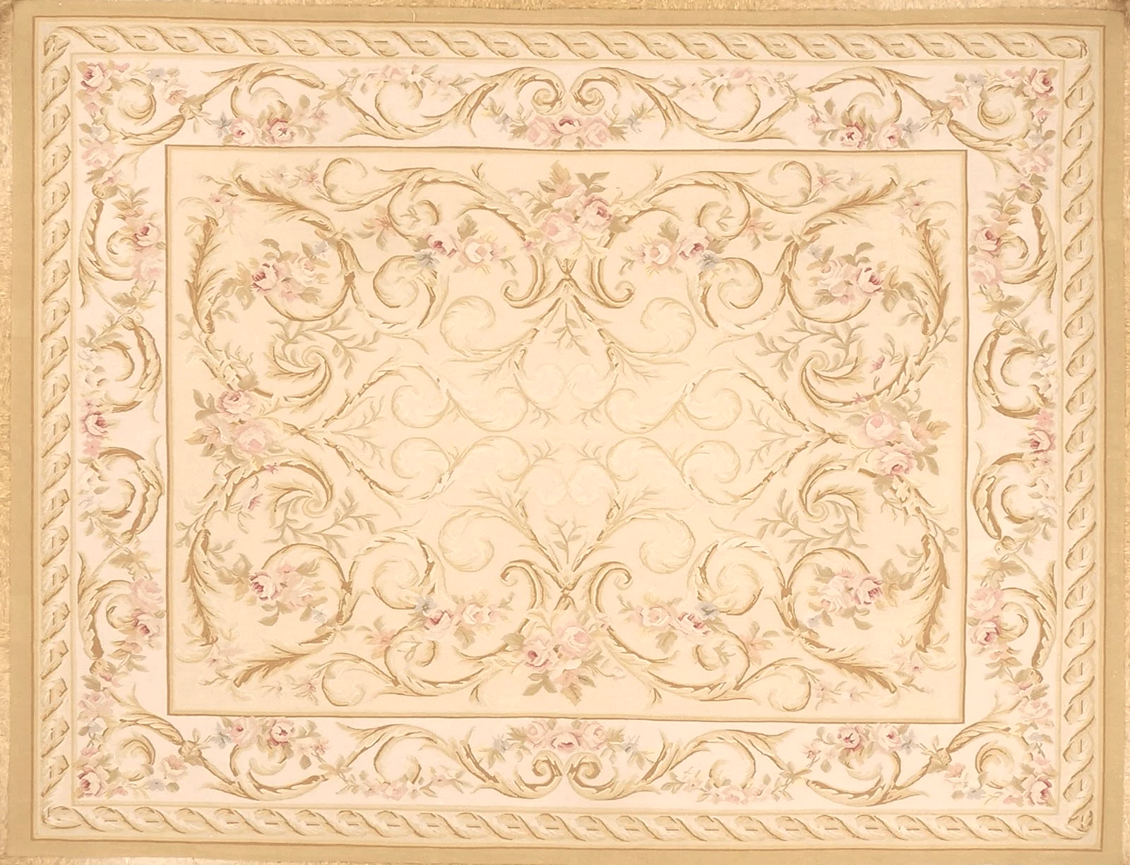 french handwoven 7.11 x 10.4 aubusson weave carpet in soft colors