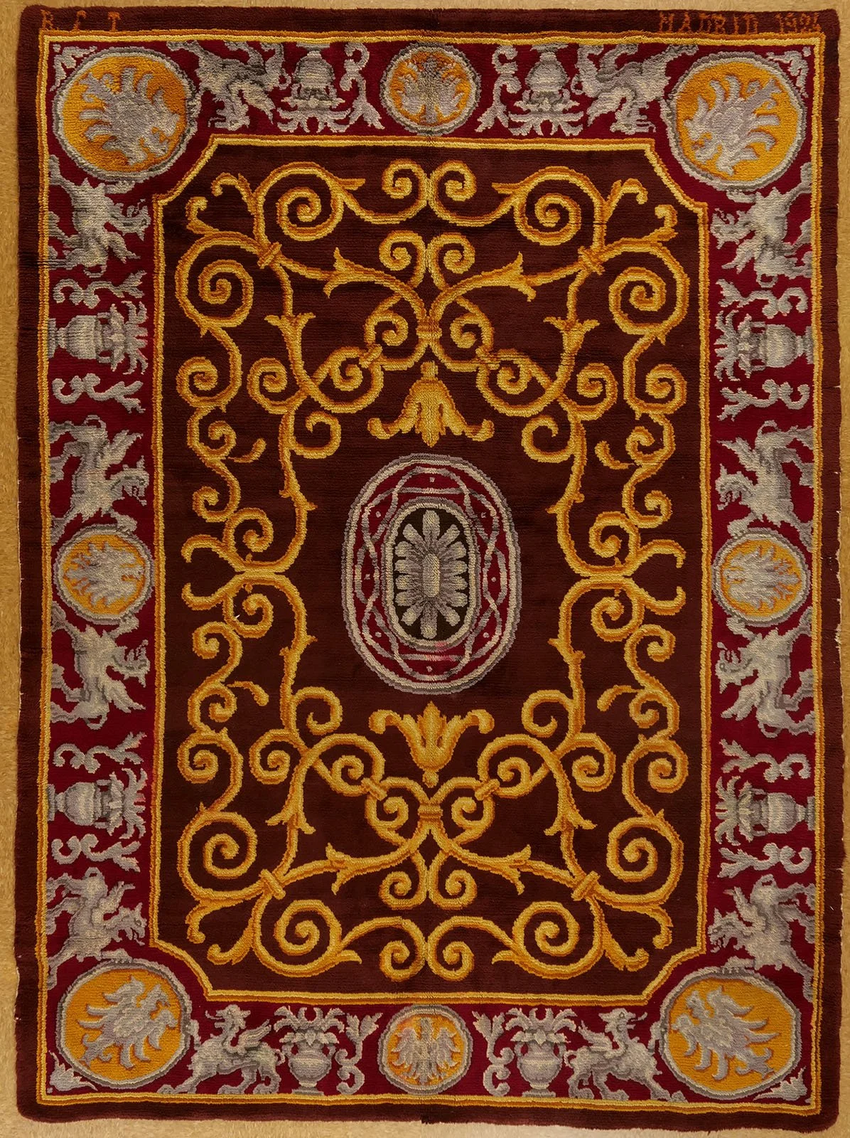 100 Years Old 8.4 x 11.4 Antique Savonnerie Rug Madrid Dated 1924 By RFT Spain 254 x 345
