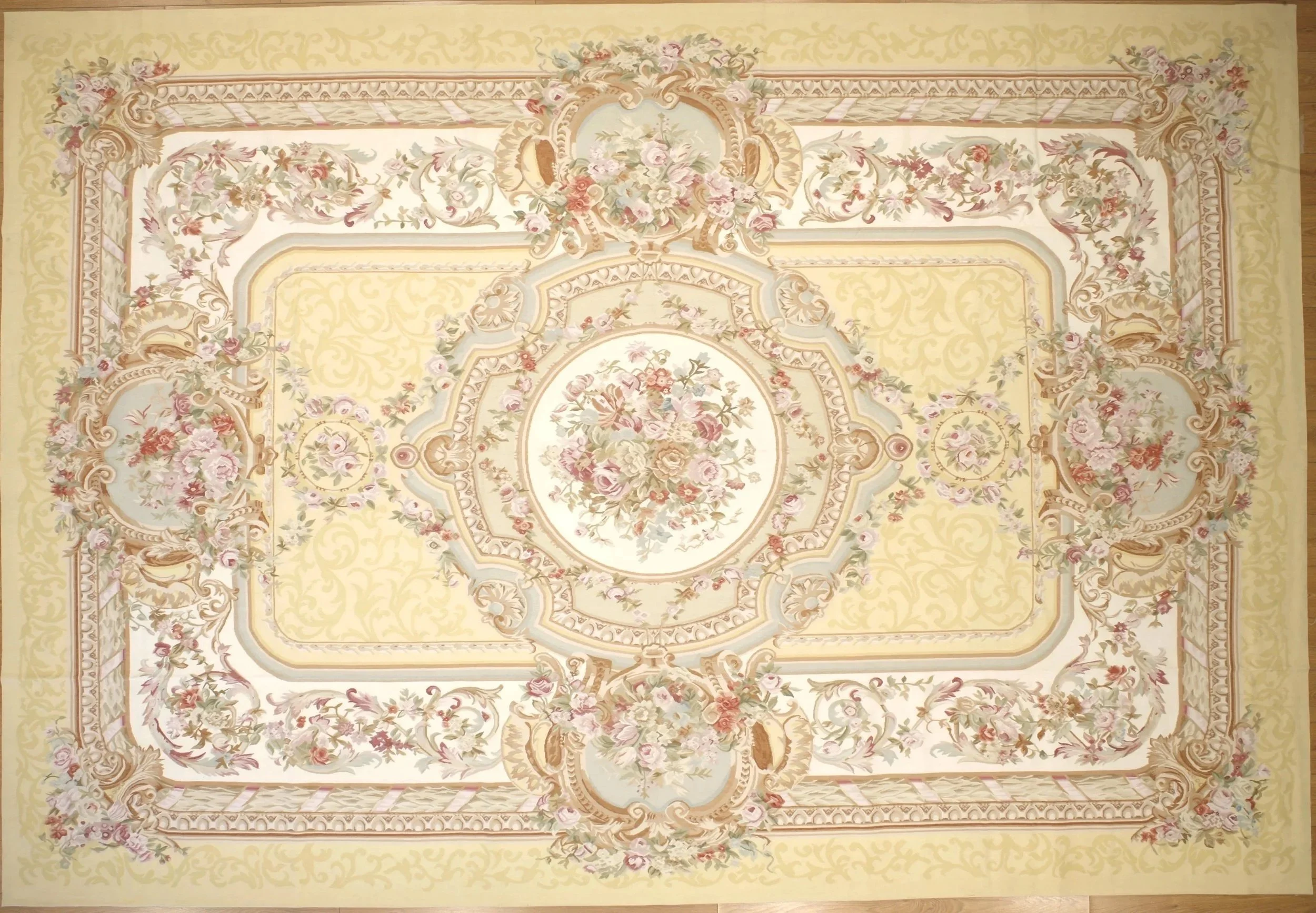 10.11 x 16 New handwoven yellow aubusson rug