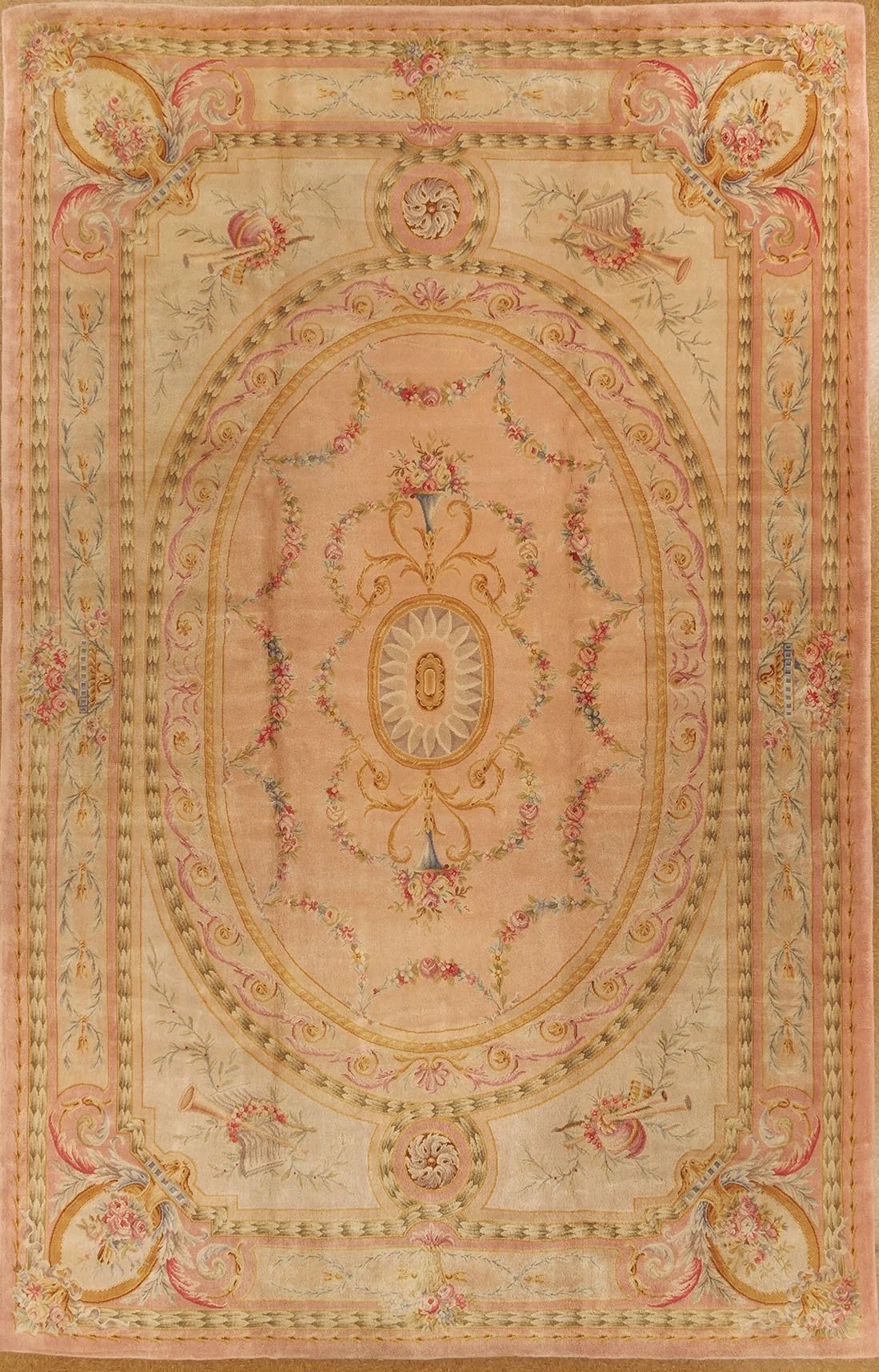 12.8 x 19.7 Savonnerie Rug 22Q S-29-Rose Louis XVI Style