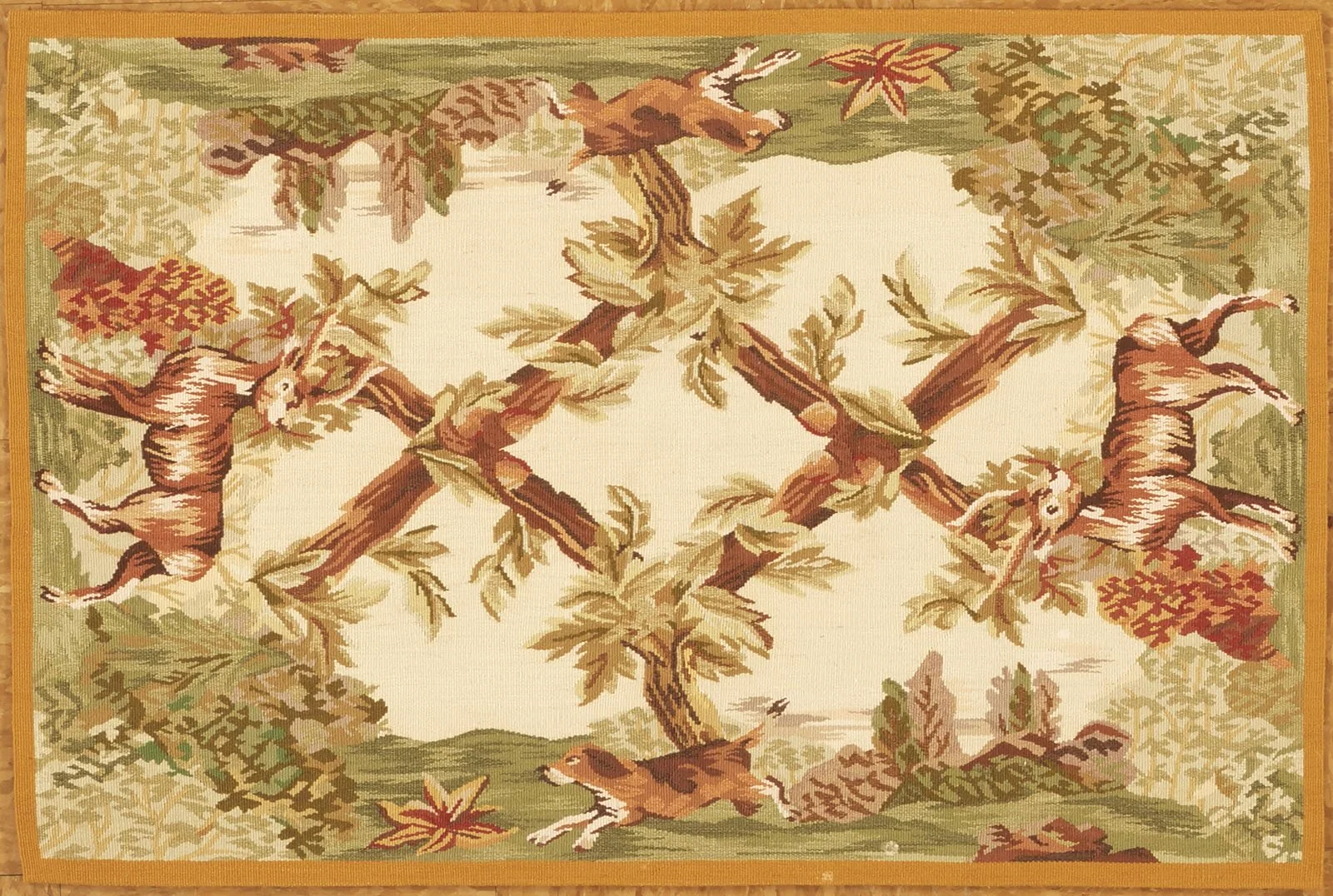 deer and dog handwoven aubusson rug