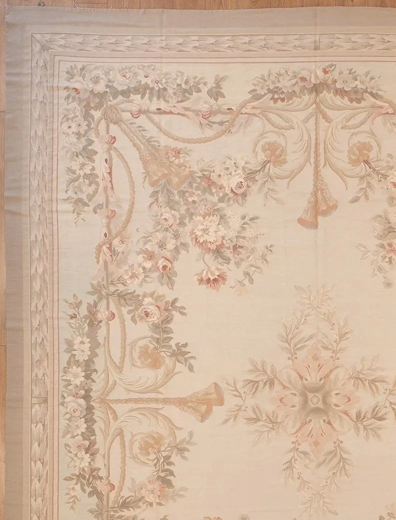 12.4-x-15.7 soft colors handwoven aubusson rug