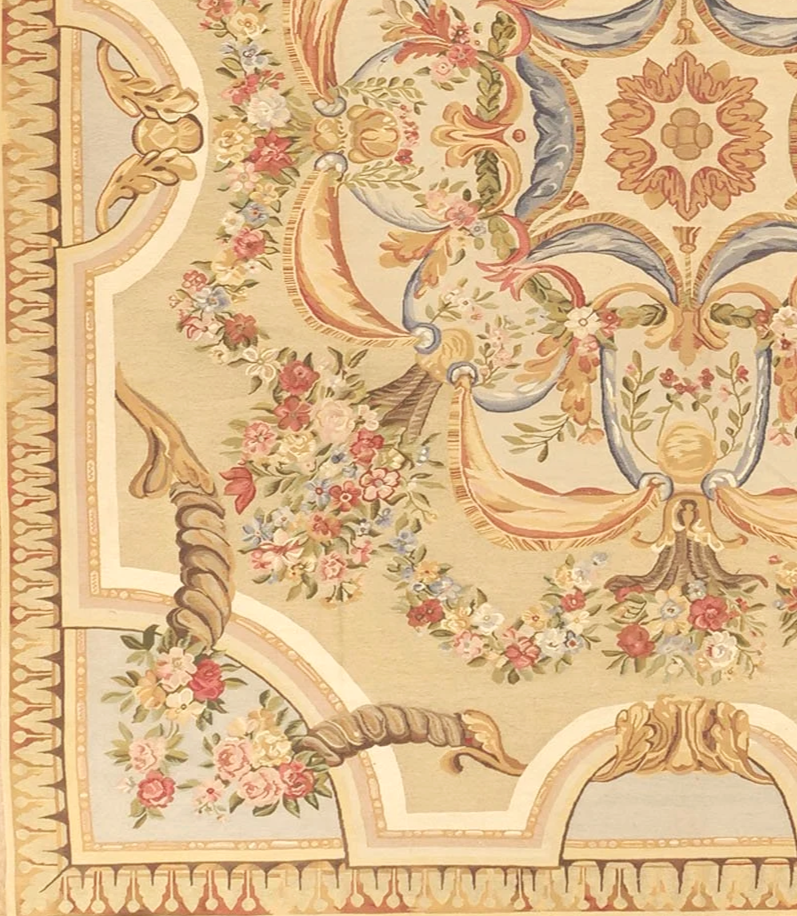 European handwoven Aubusson carpet louis XV style size 13.8x 15.8