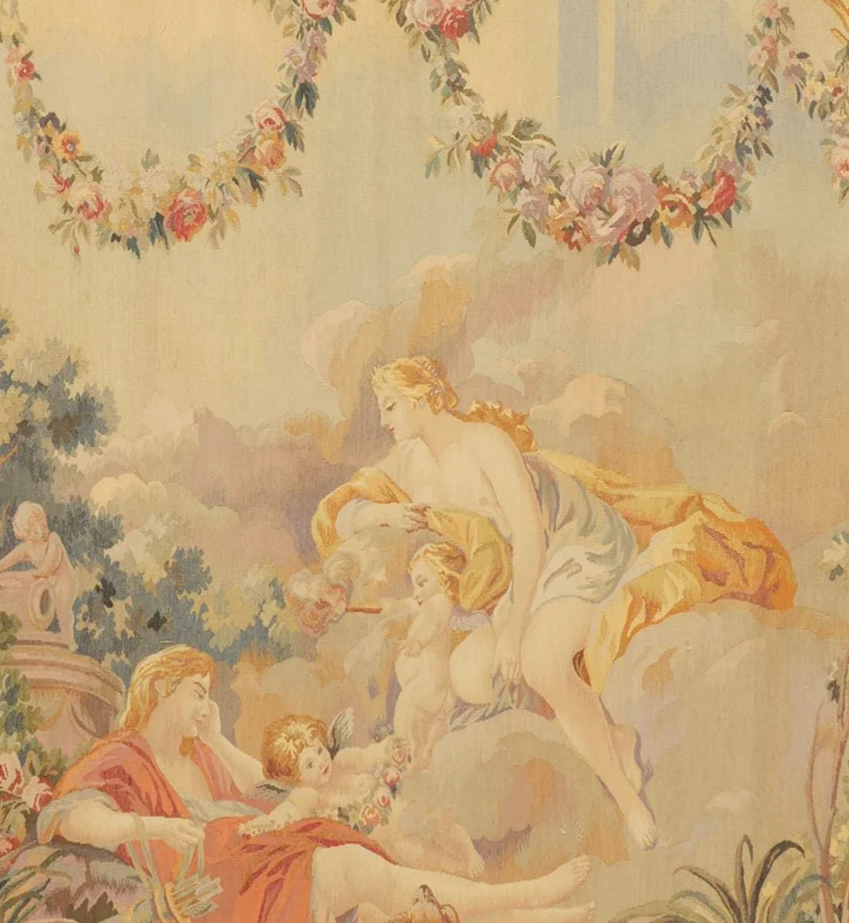 detail of romantic handwoven tapestry