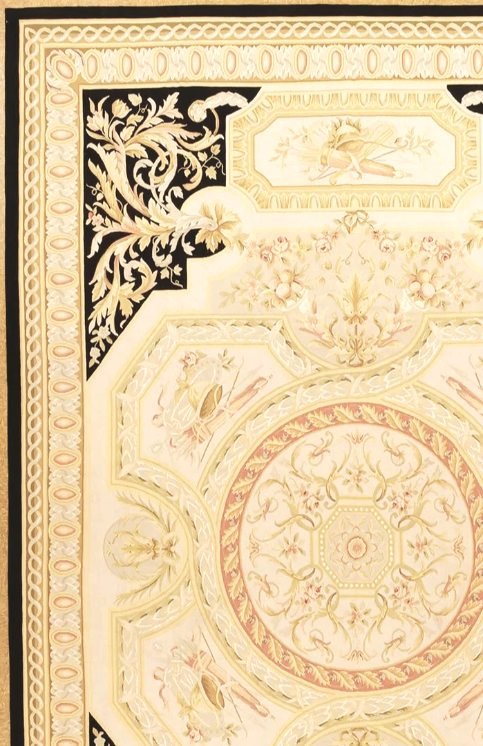 black aubusson carpet, new all wool size 11.9 x 18.5