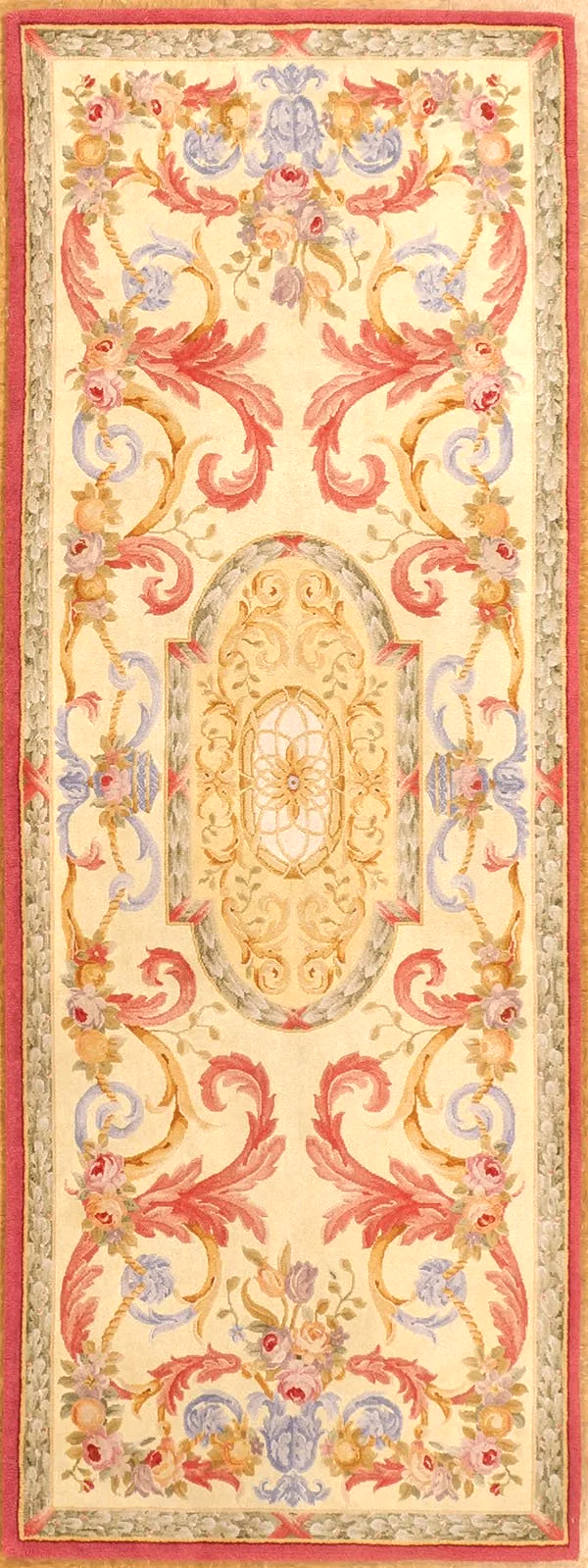 Hand-knotted Woolen Savonnerie Carpet In Sie 3 x 8