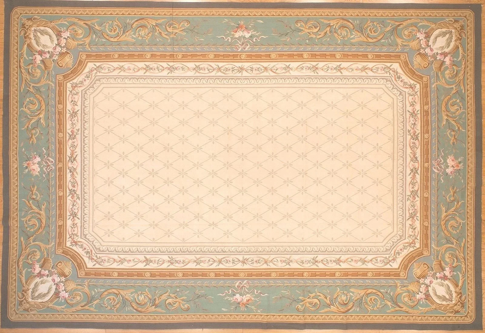 all over design pattern aubusson rug in size 10.11 x 16.1