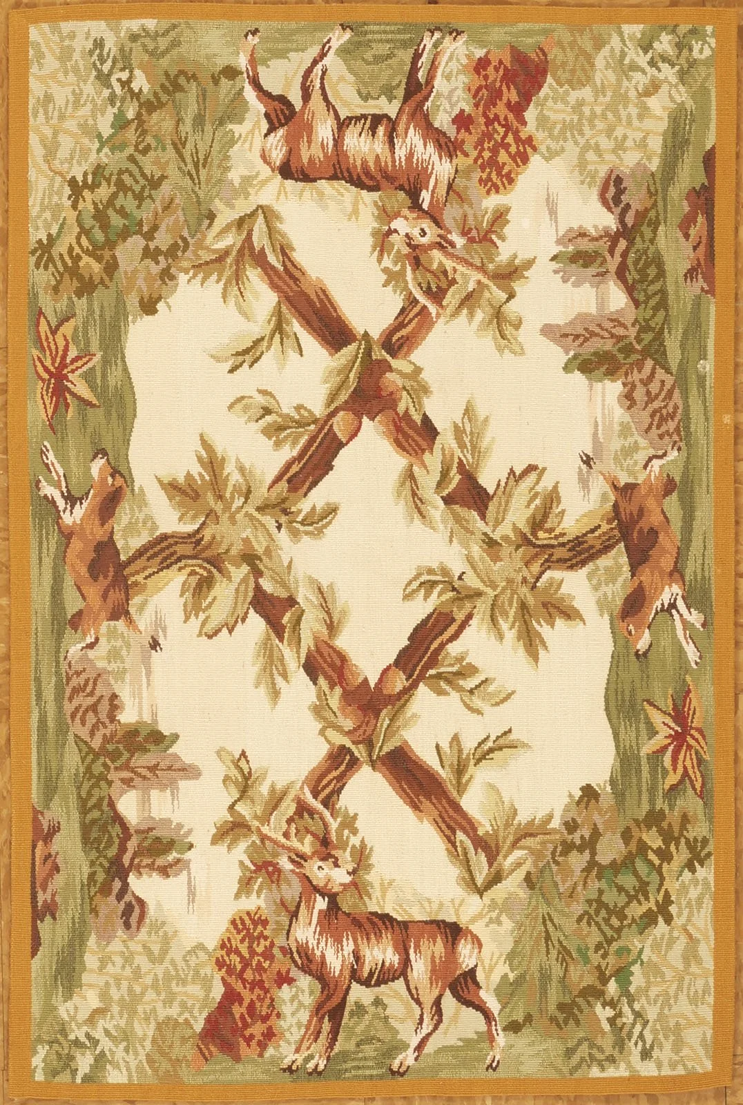 aubusson rug with deer and dogs