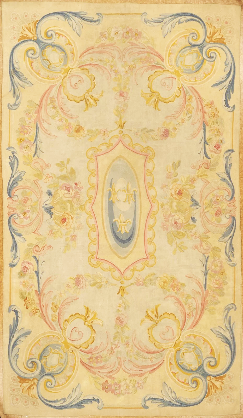 4.9+x+8.4 Antique Original French Aubusson Carpet In Pastel Colors