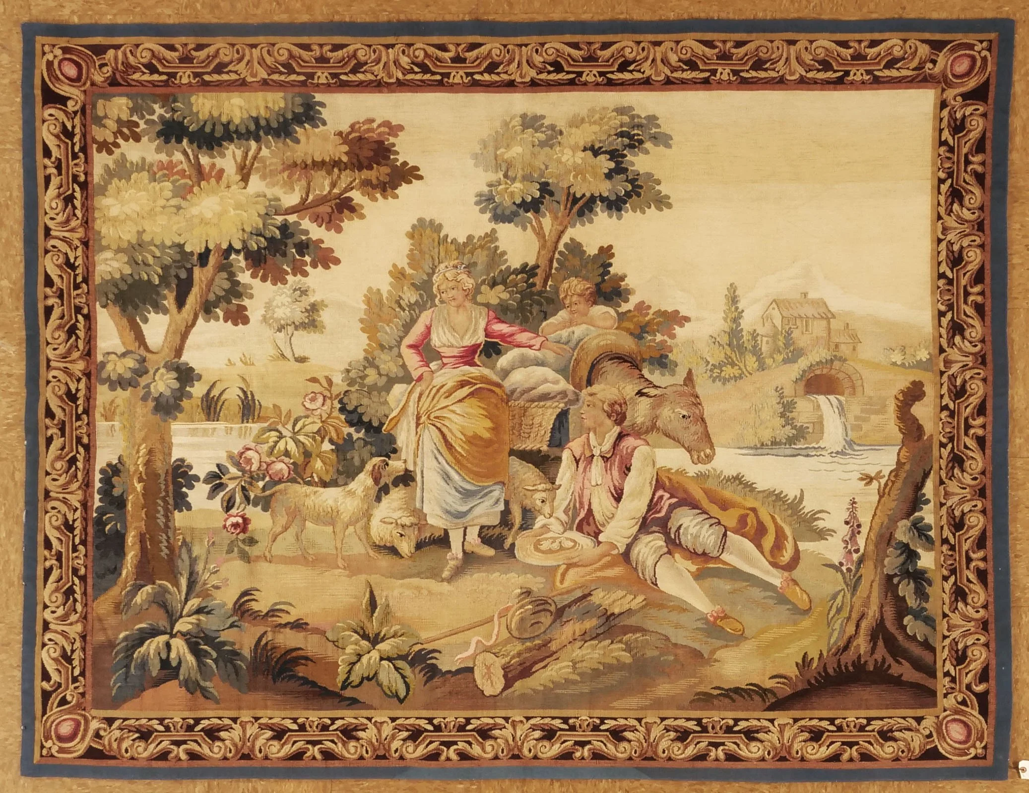 5.3 x 6.8 Antique French Tapestry 1313 .JPG