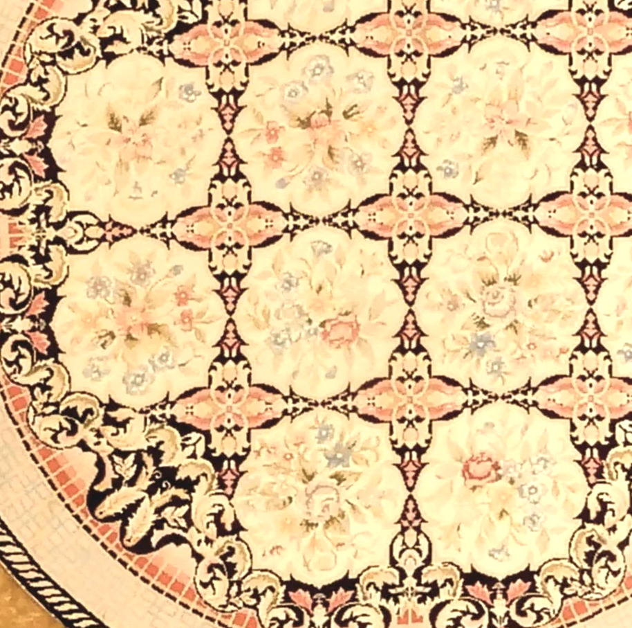 detail of Aubusson rug design needlepoint weave carpet size 5.11 x 5.11