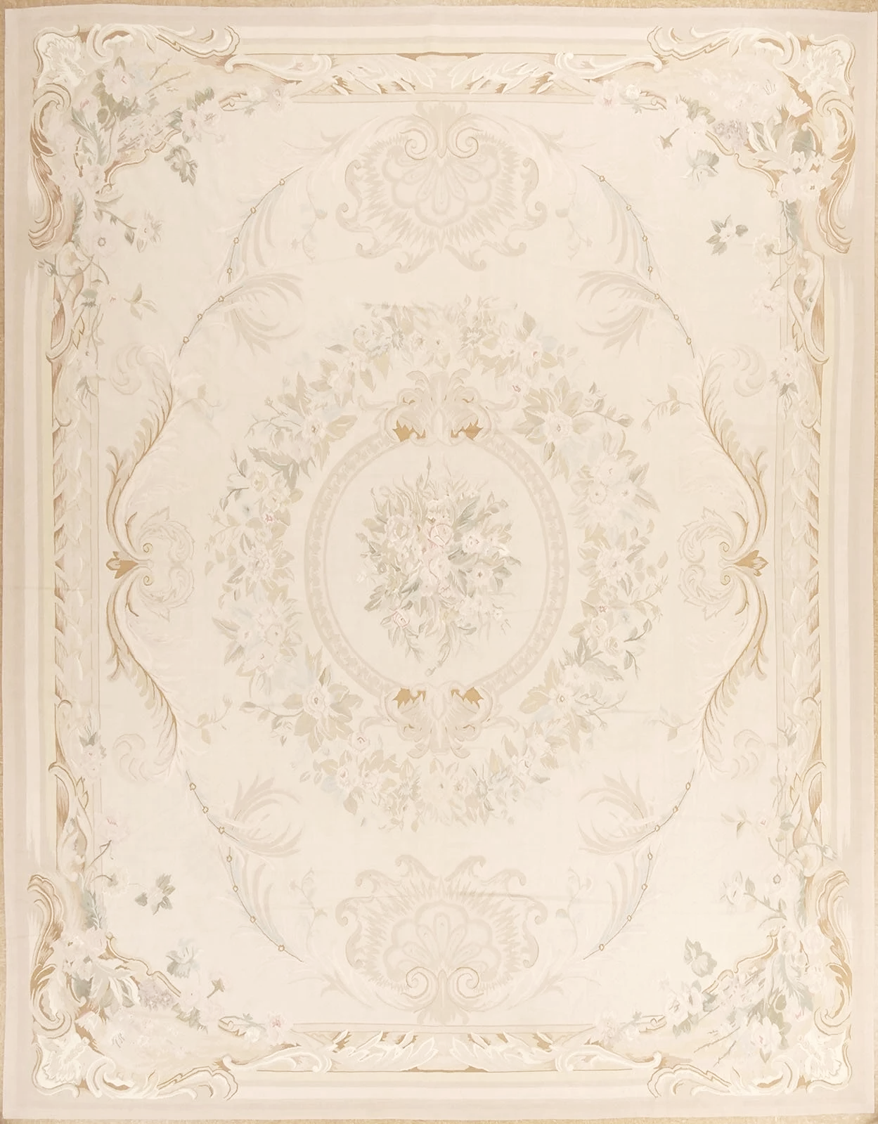 pastel, handwoven new medallion aubusson carpet size 11.11 x 15.5
