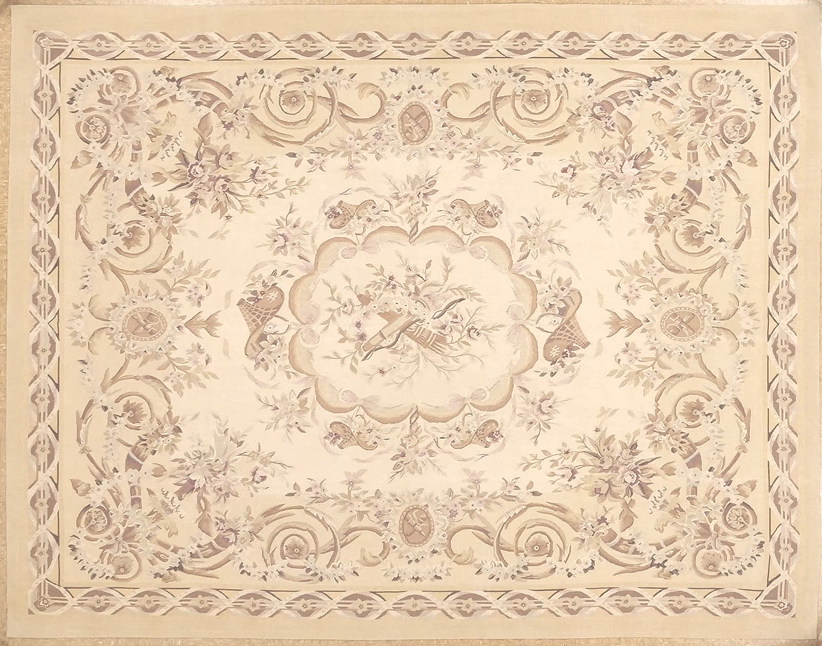 New Handwoven 8.1 x 10.5 woolen Aubusson carpet In Pastel Colors