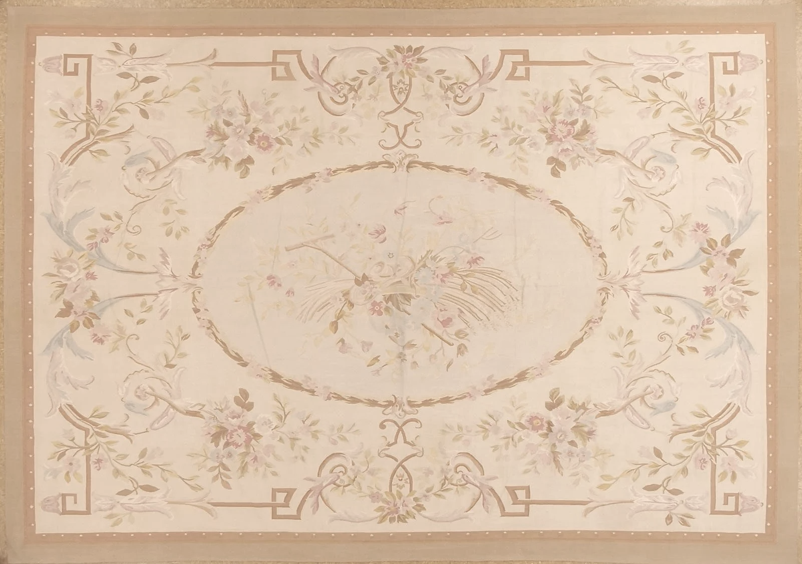 9.8 x 14 pastel aubusson carpet handmade of wool
