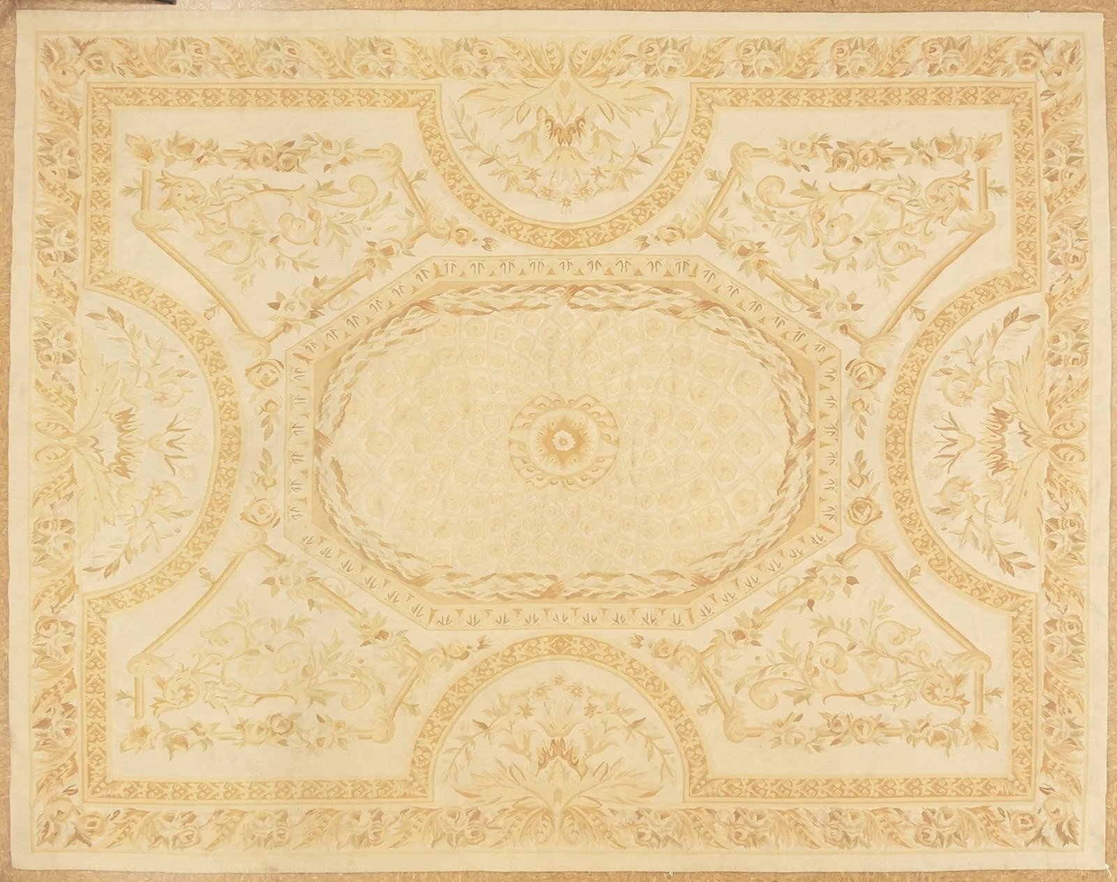 8 x 10 Ivory gold handwoven aubusson rug