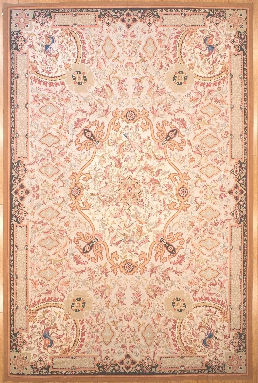 Bessarabian Aubusson In Rose tones with touches of black size 10.8 x 16