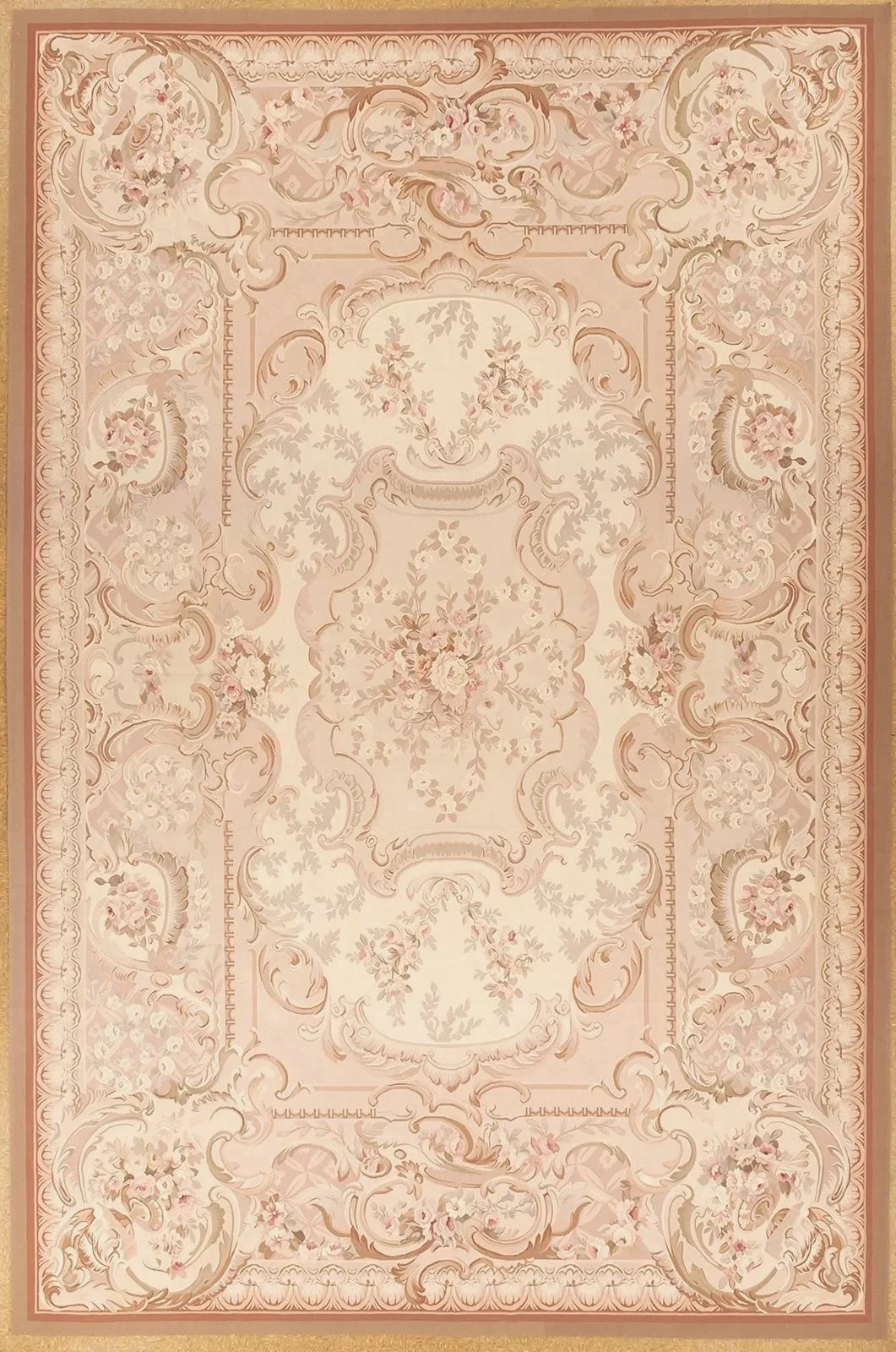 Handwoven large aubusson rug in pastel colors size 12.1 x 18.2