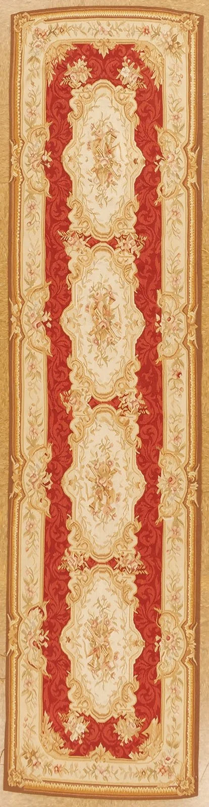 2.6 x 10.2 Aubusson Carpet Runner Red Ivory