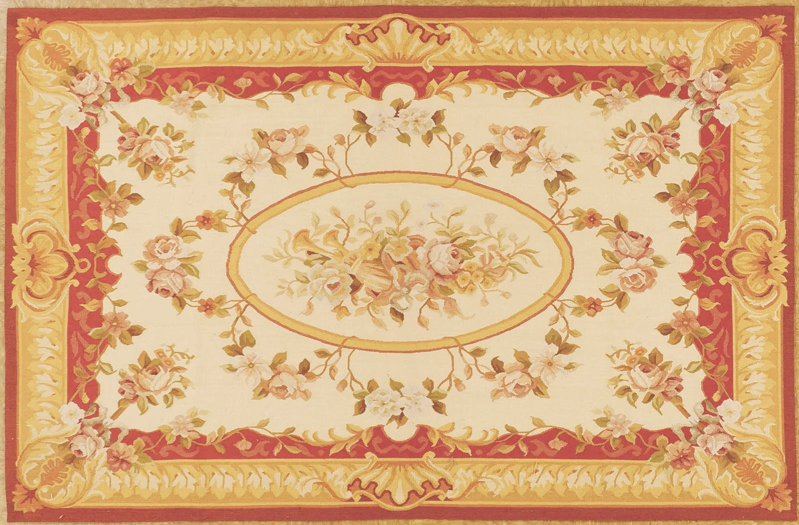 ivory/red new handwoven aubusson carpet