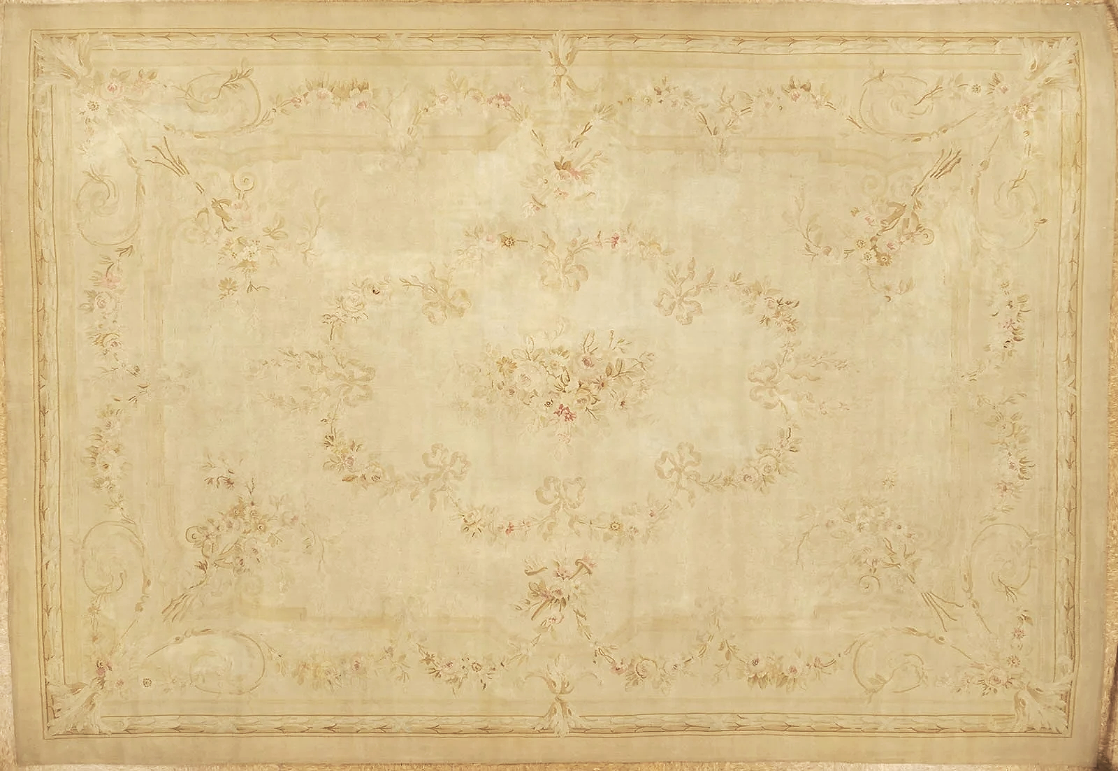 Antique French Aubusson carpet in size 8.1 x 11.10