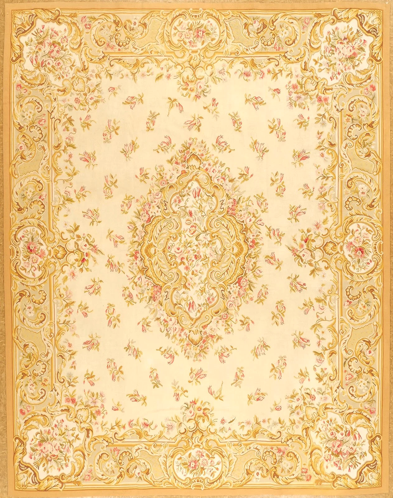 7.10 x 10.1 Aubusson Carpet Ivory/Green 1285
