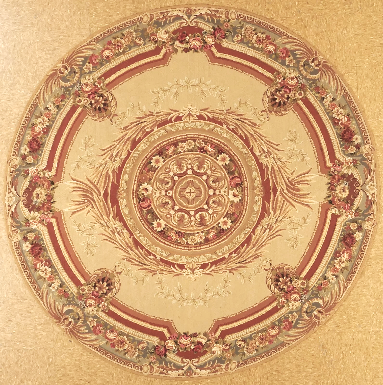 7.2 x 7.2 Round Handwoven Multi Color Aubusson Design Needlepoint Carpet N-1324