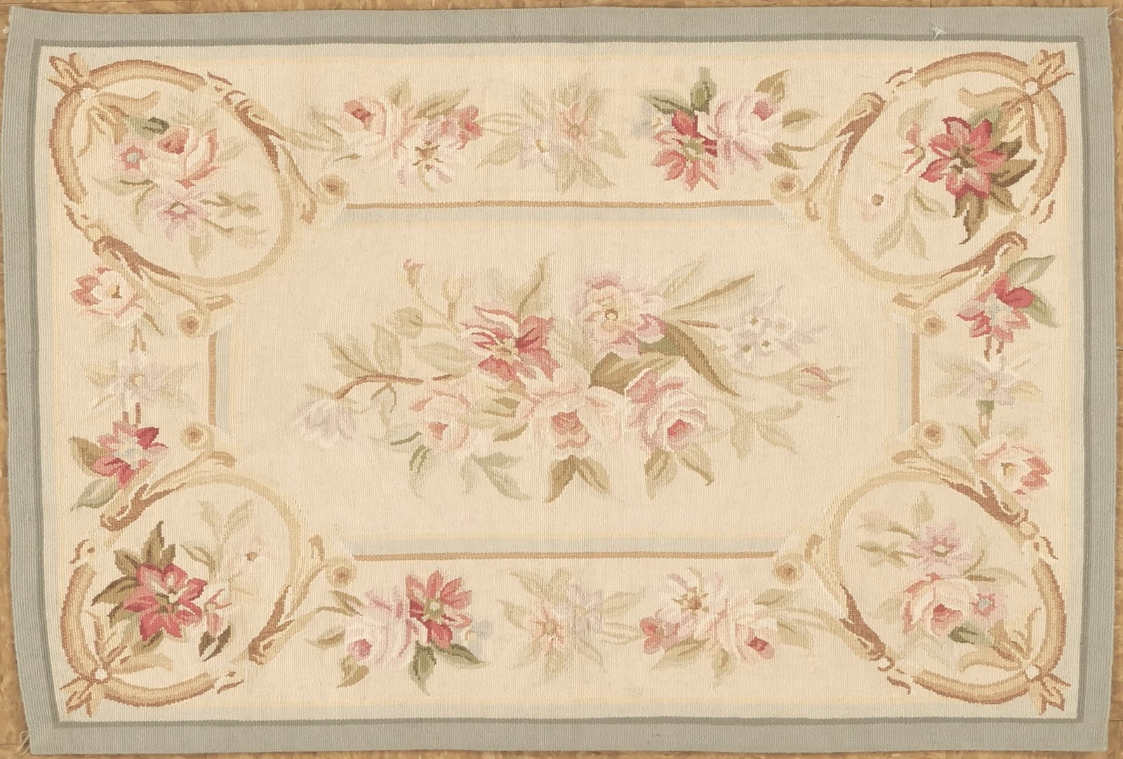 beige pastel aubusson rug in size 2 x 3