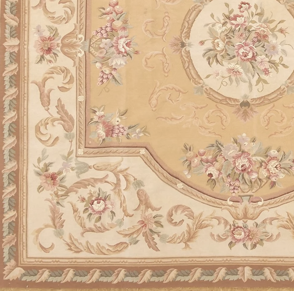 square handwoven Aubusson rug