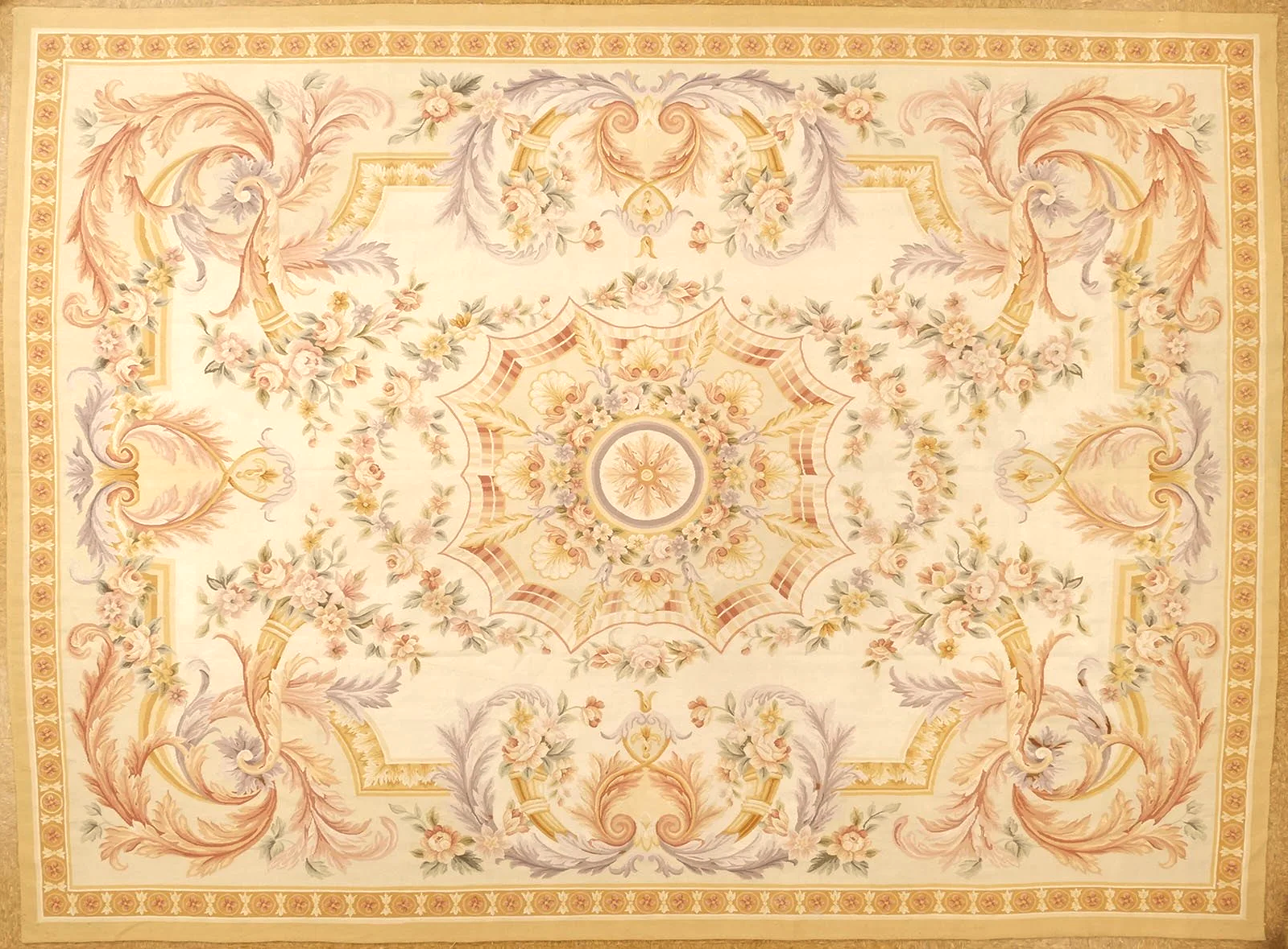 8.10 x 12.2 Medallion design Aubusson rug with lavender colors