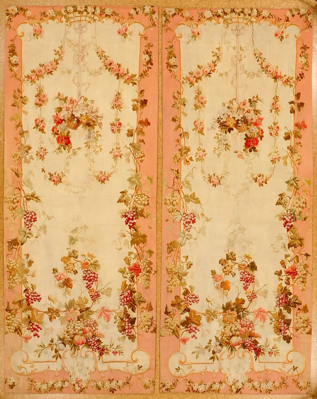 10.8 x 4.2 French Antique Pair Of Wool & Silk Panels Meter 3.25 x 1.27