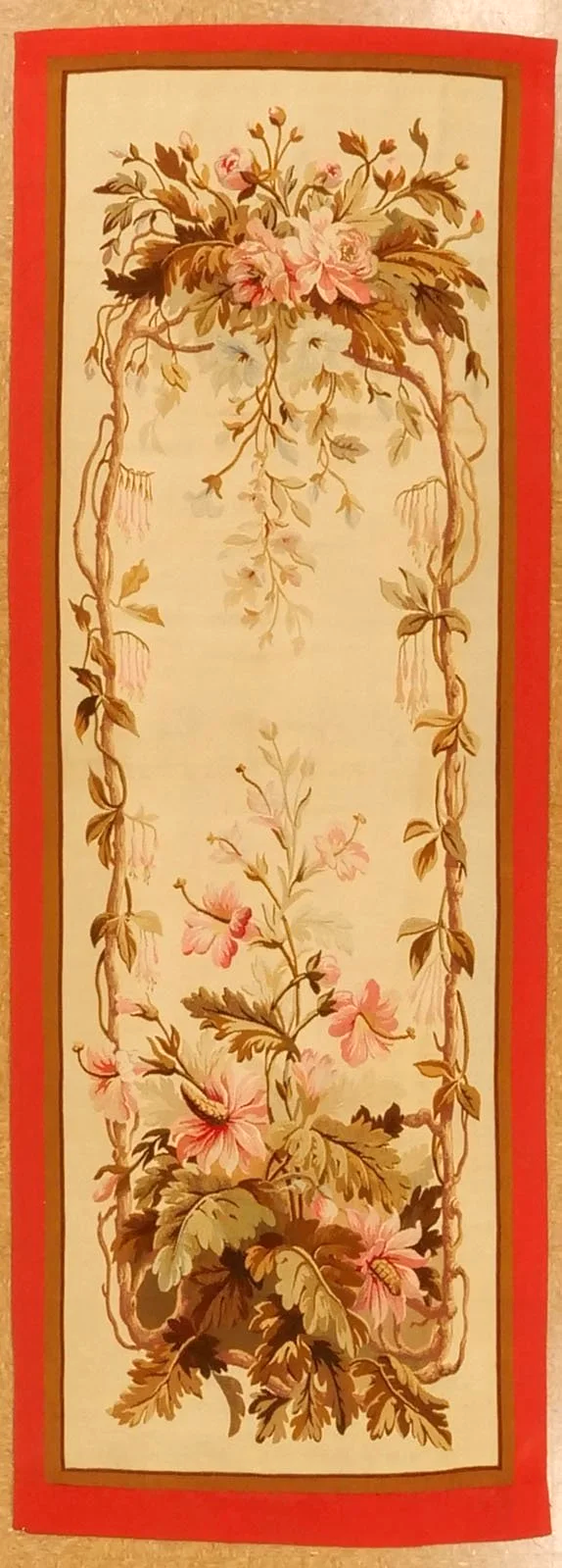 10.1+x+3.7+Antique+French+Tapestry Ivory Red Floral