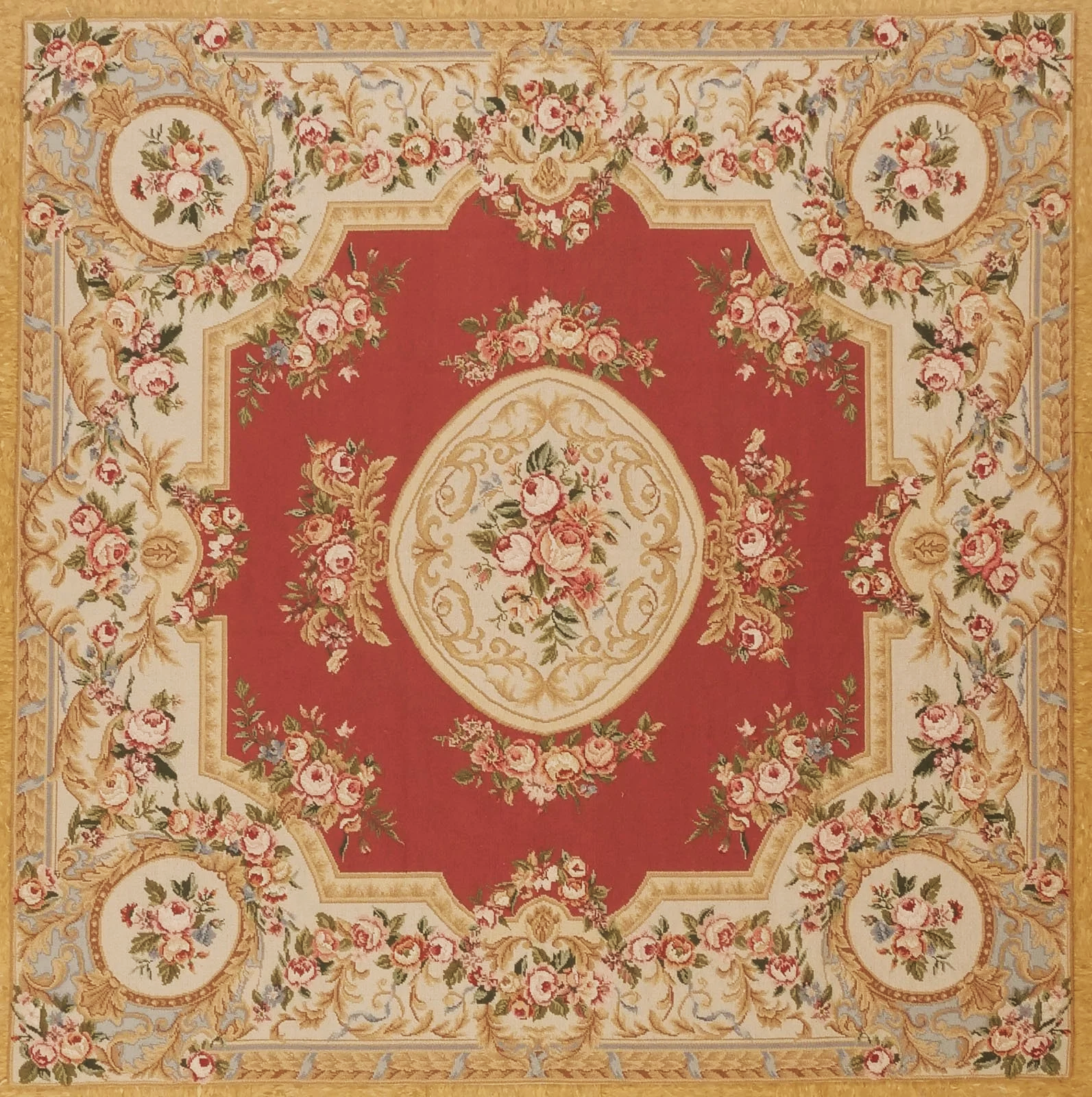 6.1+x+6.1+Needlepoint with red ground color and ivory border
