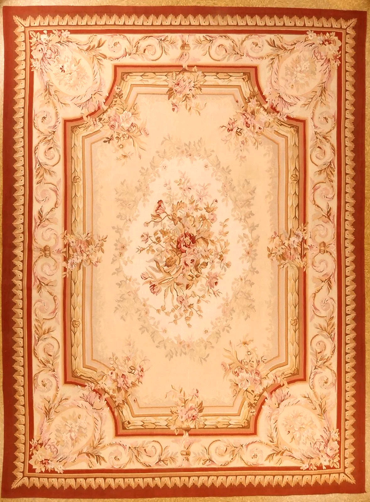 8.11+x+12.1+Ivory red louis Philippe style aubusson carpet