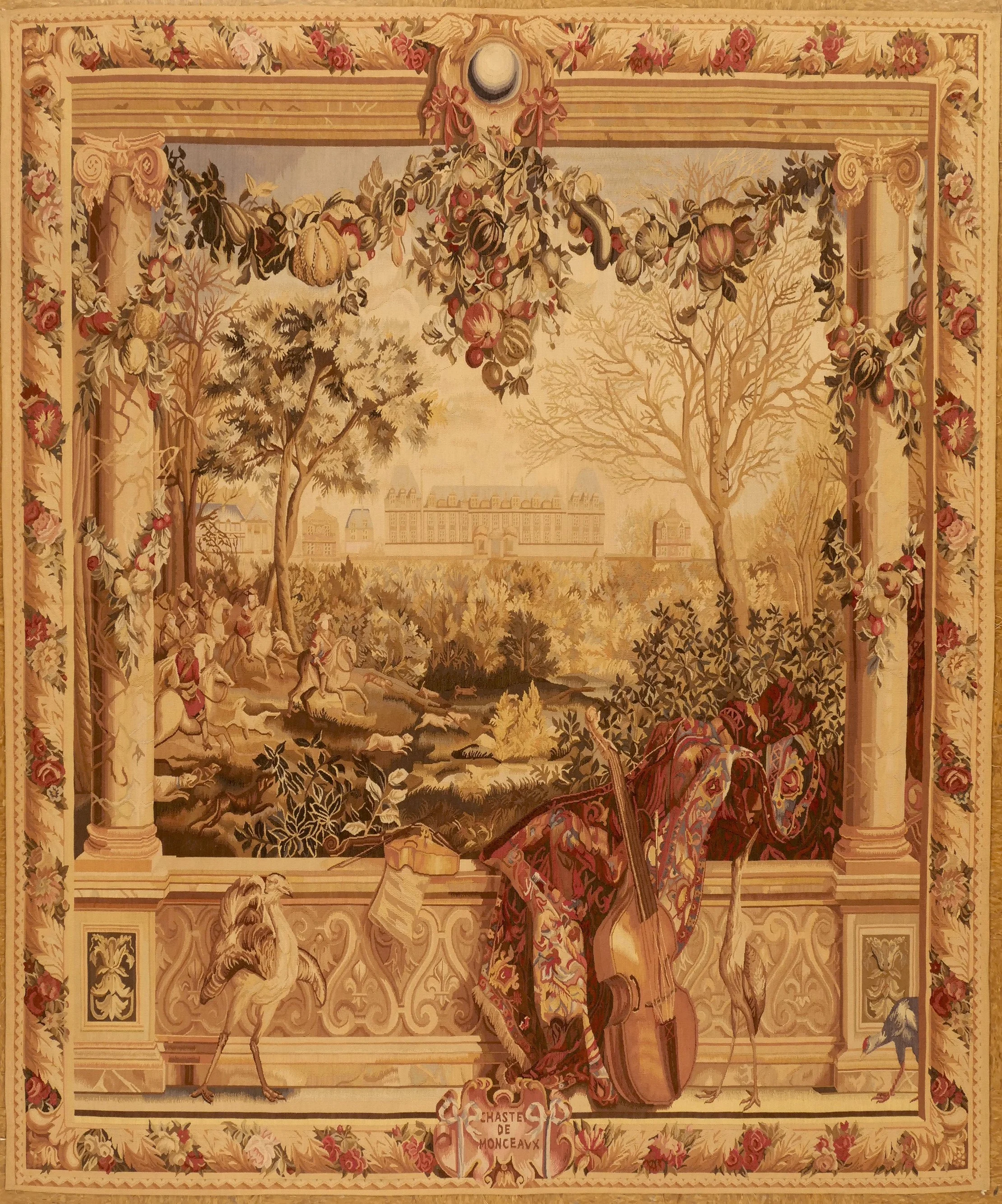 8 x 6.7  Aubusson Tapestry 9862 Palais de Monceaux