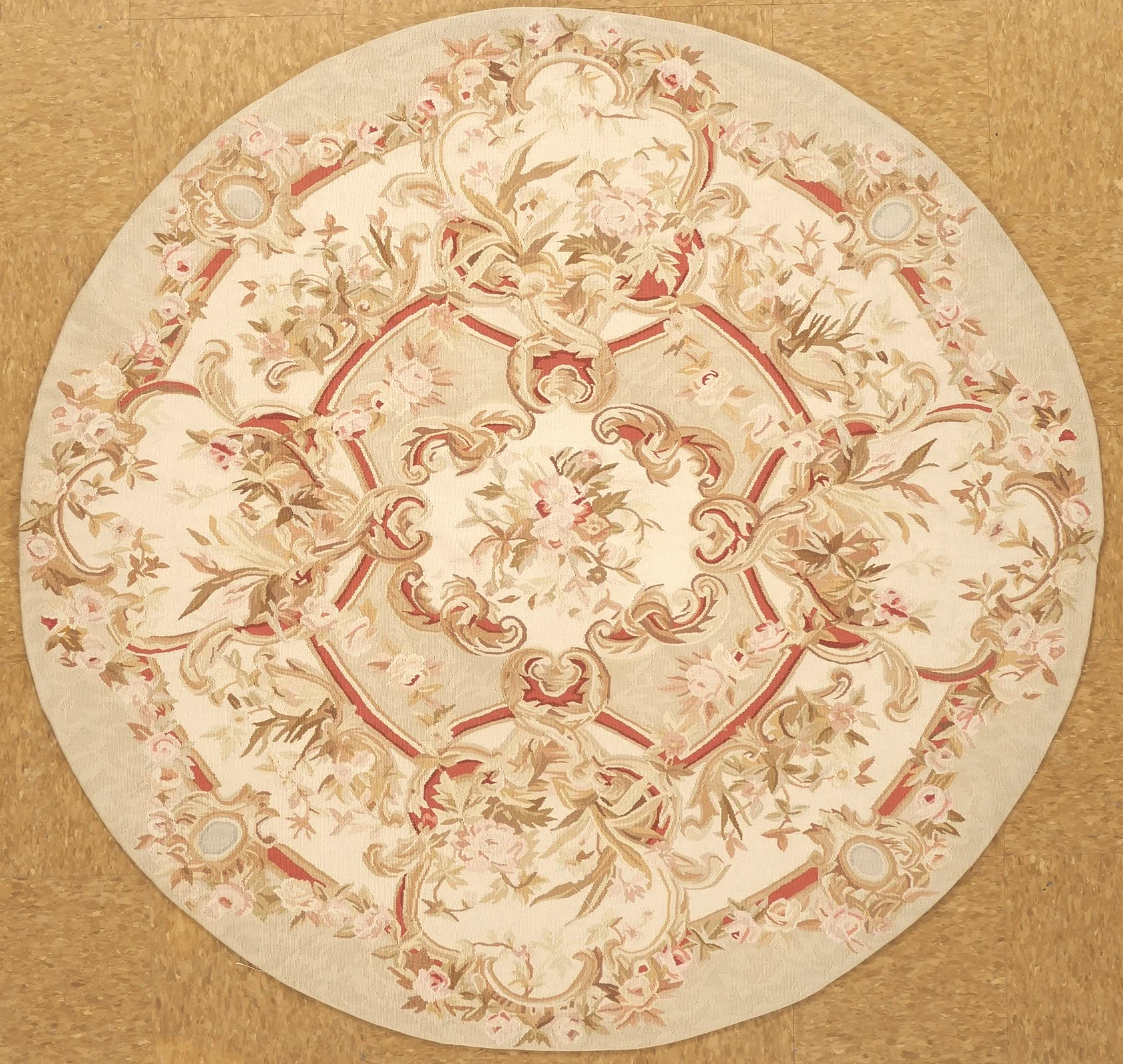 new handwoven round aubusson carpet in size 5 x 5