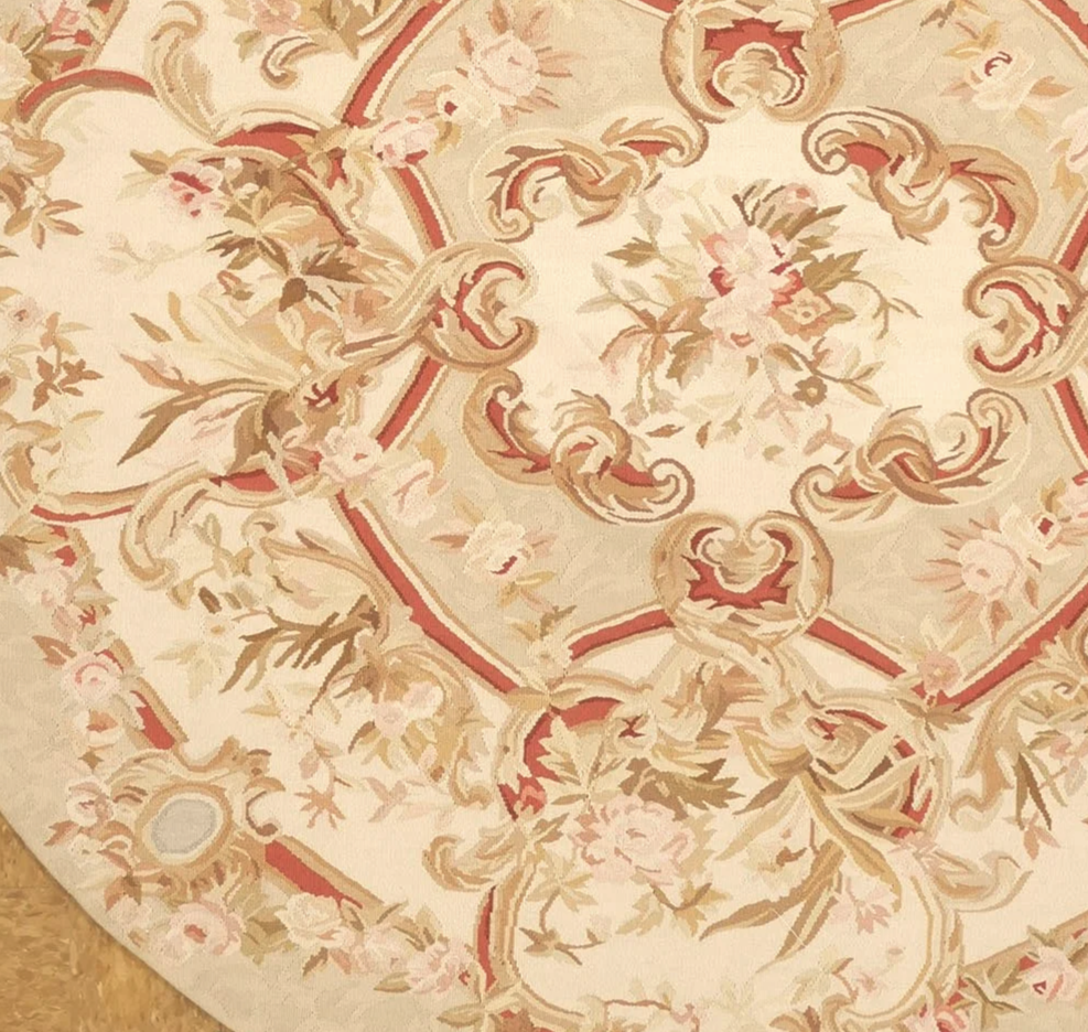 detail of new round handwoven aubusson carpet in meter size 152 x 152