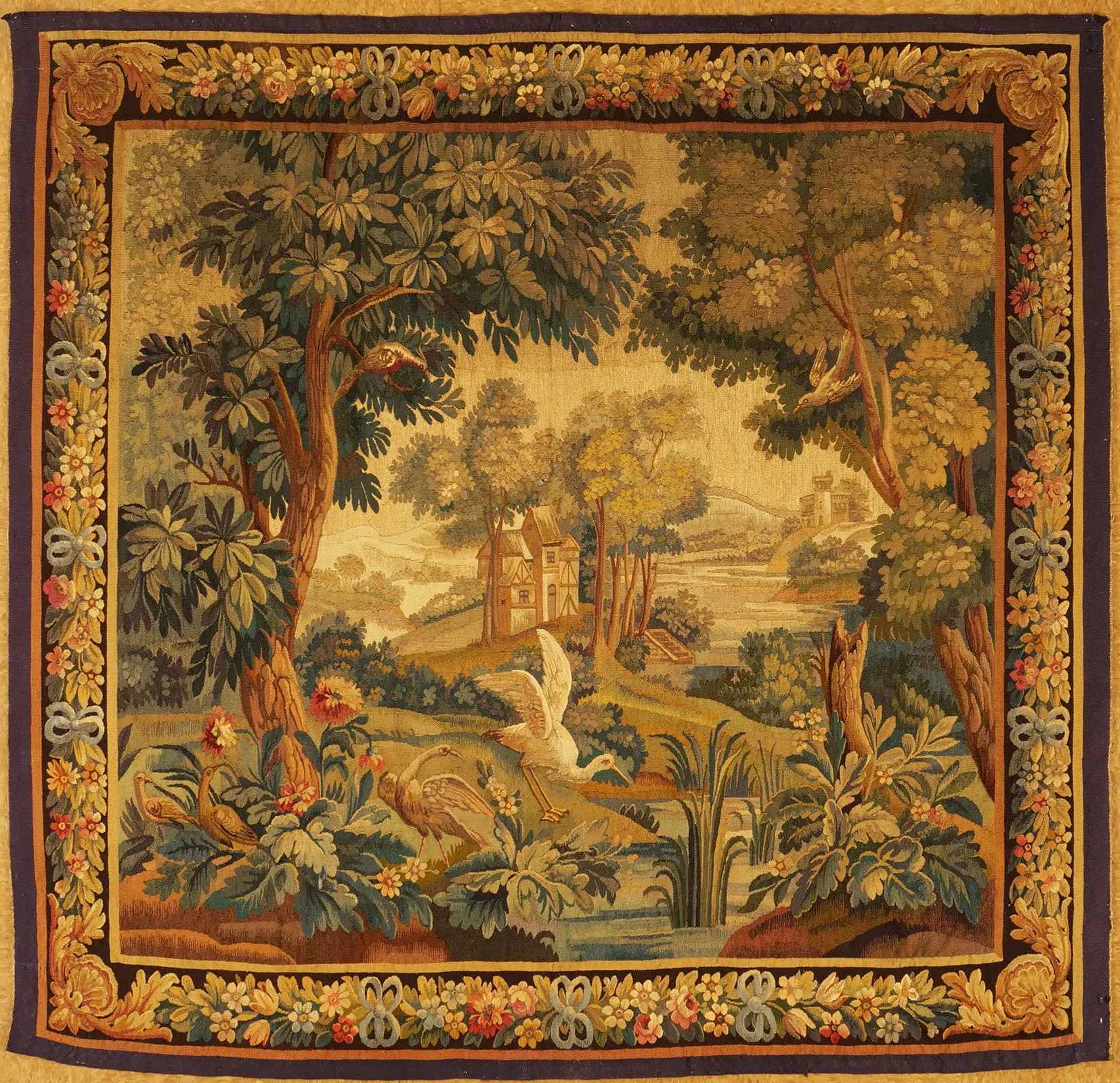 6.2 x 6.5 Antique Aubusson Tapestry 1063