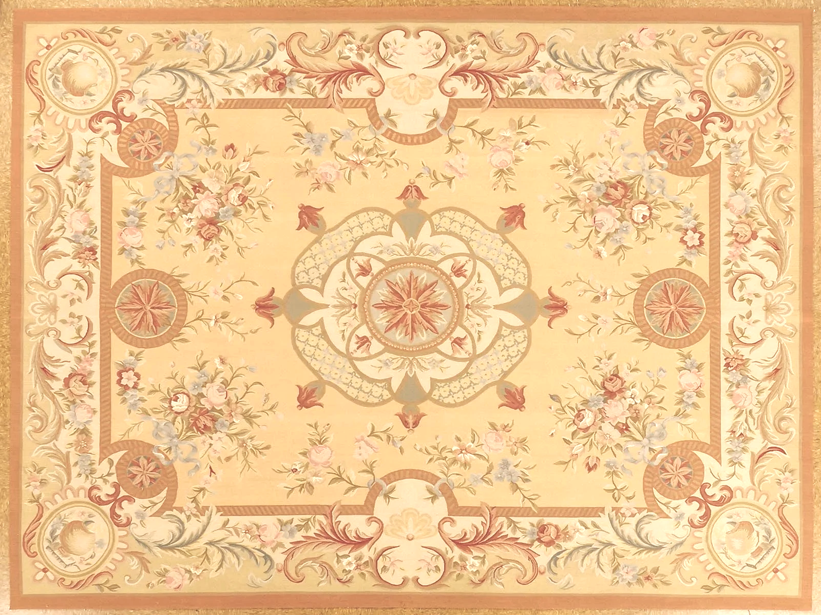 9.1 x 12.2 handwoven empire style aubusson carpet with yellow backgound