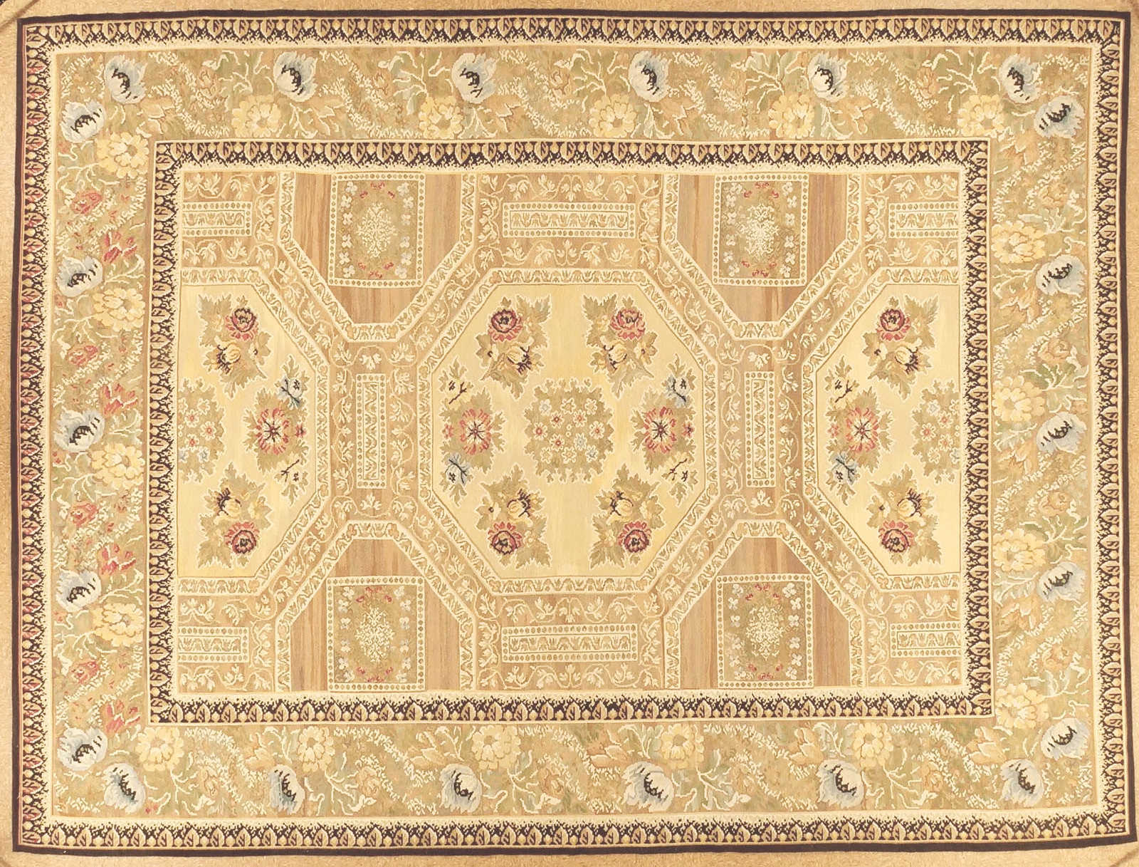 classic handwoven aubusson carpet with medallion