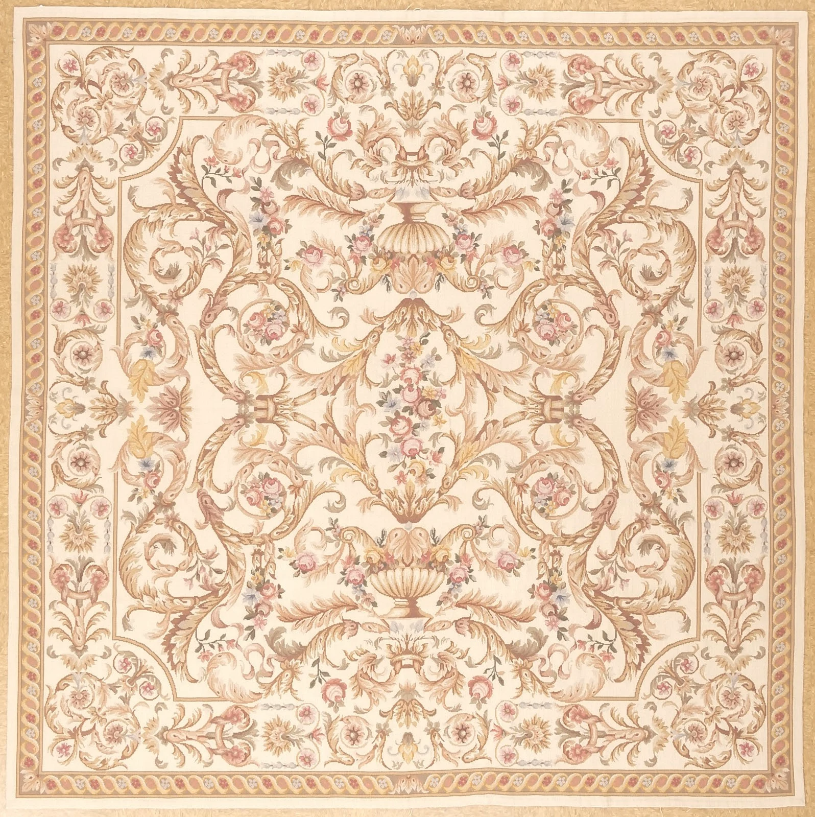 8+x+8+Needlepoint carpet in cream colors with gold highlights