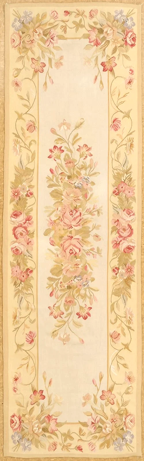 new handwoven Aubusson runner in pastel colors size 2.6 x 8.3