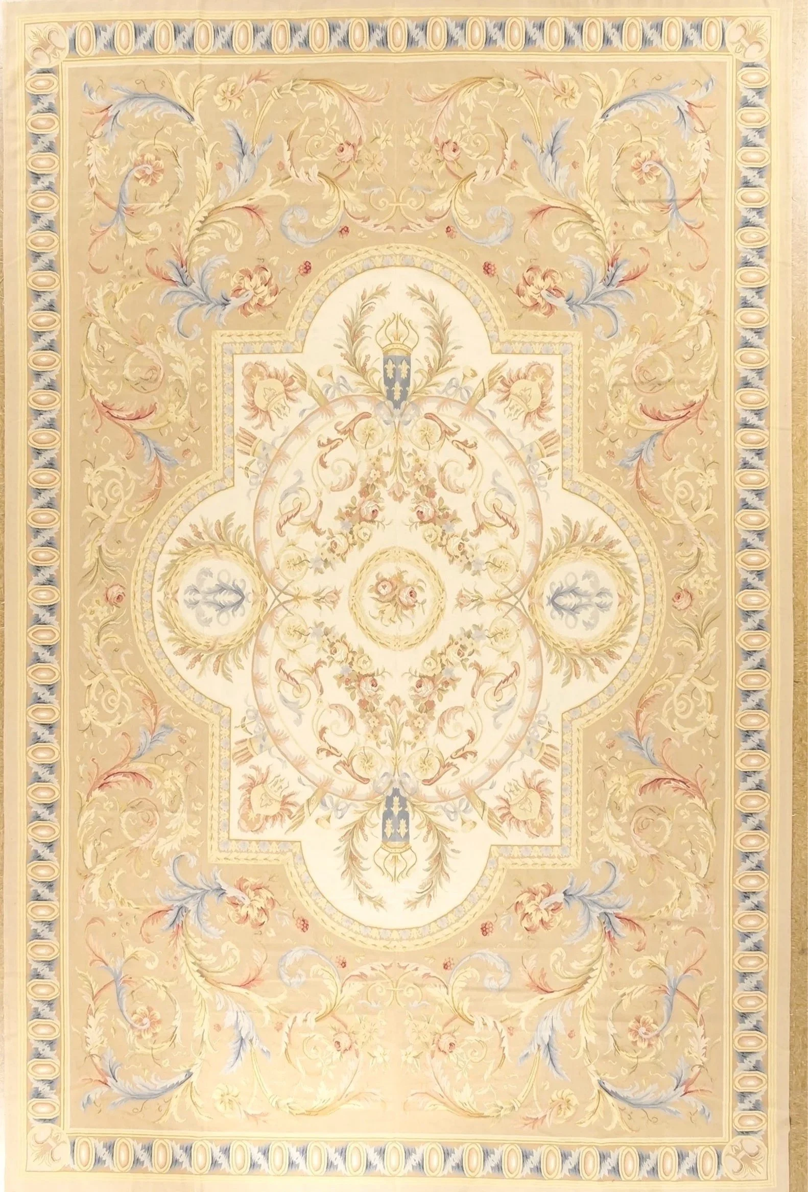 large louis xiv aubusson weave carpet, hand woven of wool on cotton